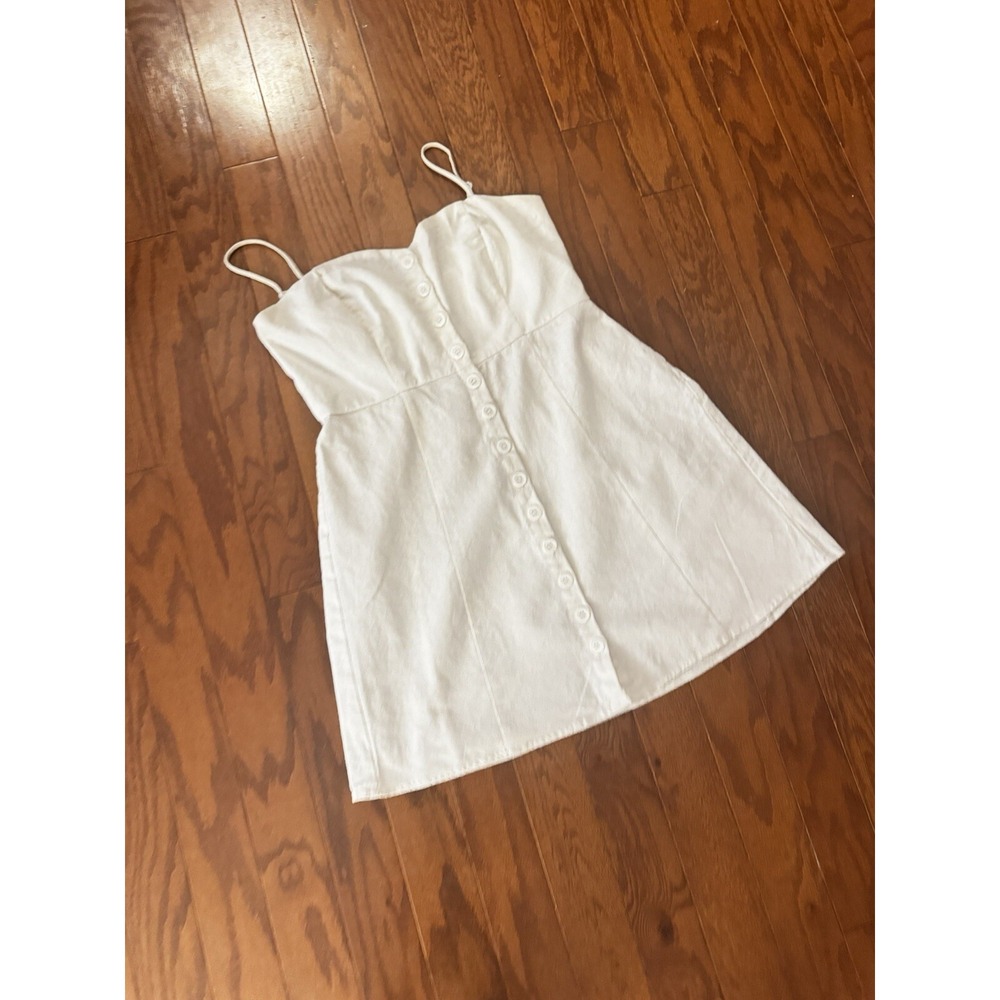 💙Socialite Linen Blend Women's Sz XL Smocked Back Midi Cream Dress Boho‎
